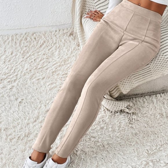 Casual Womens Solid High Waist Leggings Apricot - Picture 5 of 5